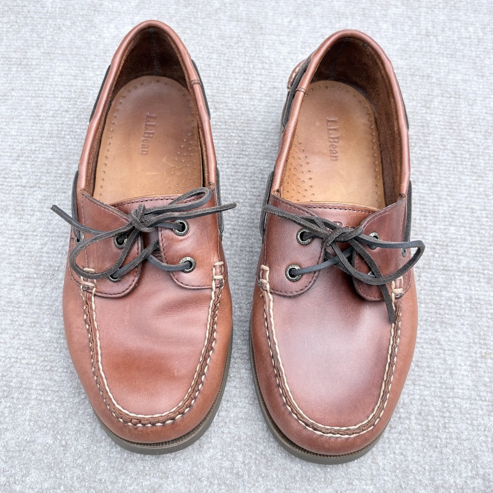 LL Bean Casco Bay Boat Mocs II Brown Leather Shoes 526956 Mens 9.5 EE Wide
